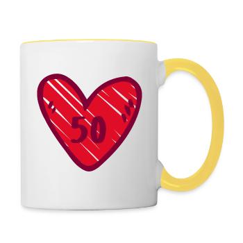 Mignon cœur rouge 50 ans 50ème anniversaire - Mug contrasté - blanc/jaune - Droite
