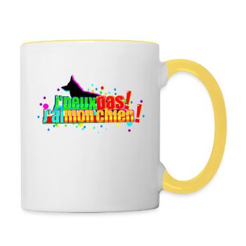 J'peux pas j'ai mon chien - Mug contrasté - blanc/jaune - Droite