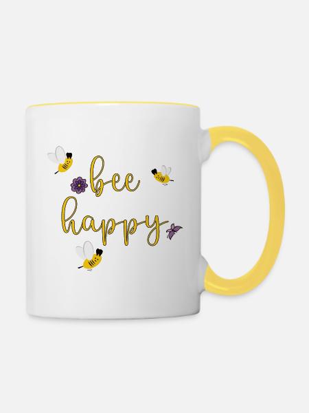bee happy - Tasse zweifarbig - Weiß/Gelb