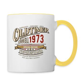 Oldtimer Modell 1973 - Geburtstag - Jahrgang - Tasse zweifarbig - Weiß/Gelb - Rechts