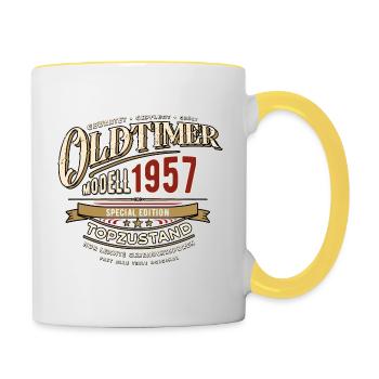 Oldtimer Modell 1957 - Geburtstag - Jahrgang - Tasse zweifarbig - Weiß/Gelb - Rechts