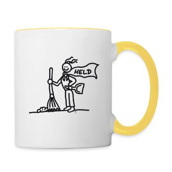 Helfer Held Garderobendienst schwarz - Tasse zweifarbig - Weiß/Gelb - Rechts