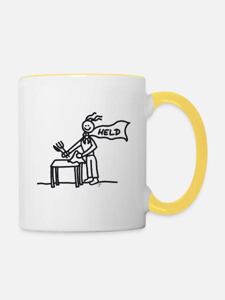Helfer Held Tischdienst schwarz - Tasse zweifarbig - Weiß/Gelb