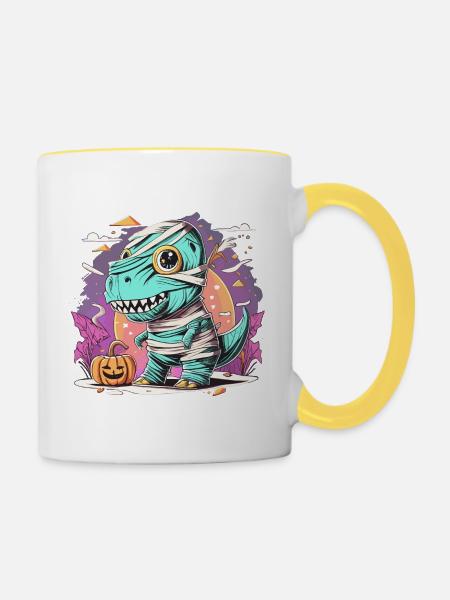 Tyrannosaurus Trex Halloween - Tasse zweifarbig - Weiß/Gelb