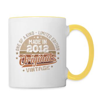 2012 Jahrgang Geboren 2012 Vintage Jubiläumsgeschenk - Tasse zweifarbig - Weiß/Gelb - Rechts
