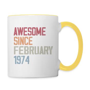 Februar 1974, 50 Jahre 1974 50 Jahre Februar - Tasse zweifarbig - Weiß/Gelb - Rechts