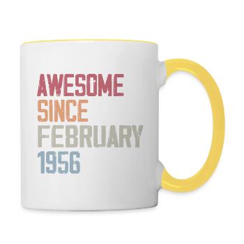 Février 1956, 68e anniversaire 1956 Fevrier 68 ans - Mug contrasté - blanc/jaune - Droite