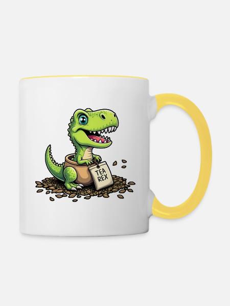 Tea Rex Dinosaurier Tee - Tasse zweifarbig - Weiß/Gelb