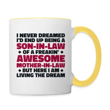 Son In Law Of A Freakin' Awesome Mother In Law - Contrasting Mug - white/yellow - Right