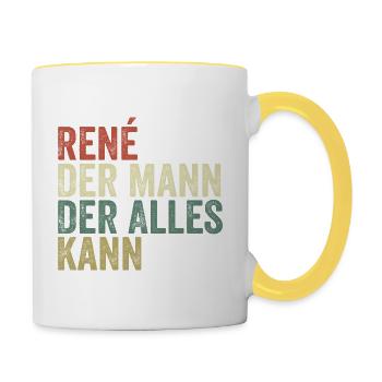 Rene Der Mann Der Alles Kann Vorname René - Tasse zweifarbig - Weiß/Gelb - Rechts
