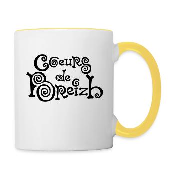 coeurs de breizh bretagne breton bzh logo - Mug contrasté - blanc/jaune - Droite