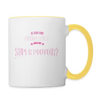 Animatrice super pouvoir cadeau - Mug contrasté - blanc/jaune - Droite