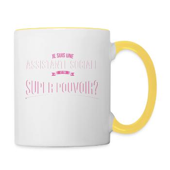 Assistante sociale super pouvoir cadeau - Mug contrasté - blanc/jaune - Droite