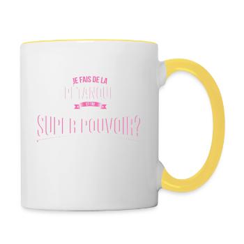 Pétanque super pouvoir cadeau - Mug contrasté - blanc/jaune - Droite
