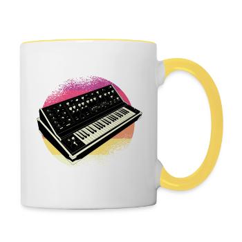Synthesizer Analog Modular Vintage Retrowave - Contrasting Mug - white/yellow - Right