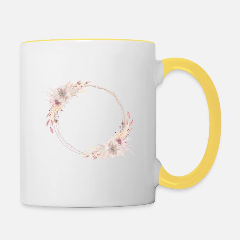 Boho flower wreath customizable - Contrasting Mug - white/yellow