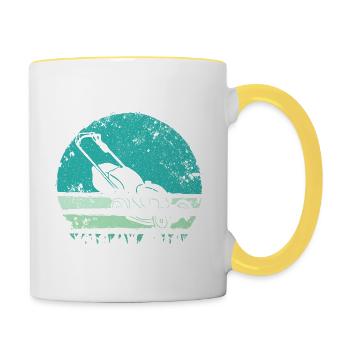 Lawn Mower Lawn Mowing Garden Gardener - Contrasting Mug - white/yellow - Right