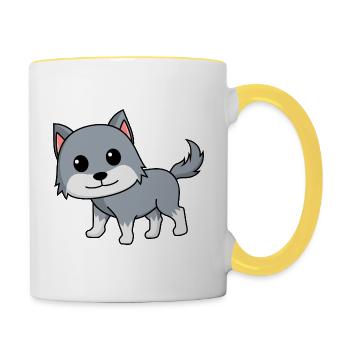 Wolf Comic Tier - Tasse zweifarbig - Weiß/Gelb - Rechts
