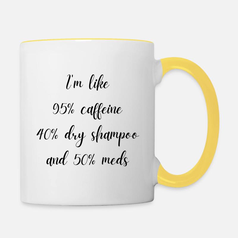 Caffeine, Meds & Dry Shampoo - Contrasting Mug - white/yellow