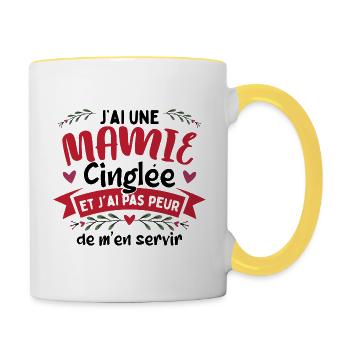 Mamie Petite-Fille Mamé Mémère - Mug contrasté - blanc/jaune - Droite