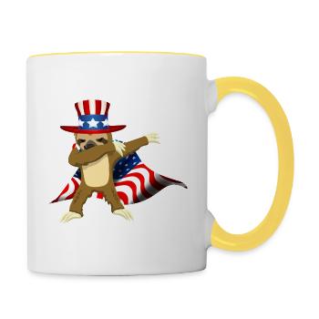 4. Juli Dabbing Faultier USA - Tasse zweifarbig - Weiß/Gelb - Rechts