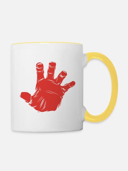 Hands off! Finger weg! Hand - Tasse zweifarbig - Weiß/Gelb