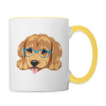 Lustiger Golden Retriever Welpe mit blauer Brille - Tasse zweifarbig - Weiß/Gelb - Rechts