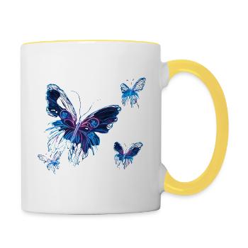 Butterfly, leuchtende Schmetterlinge - Tasse zweifarbig - Weiß/Gelb - Rechts