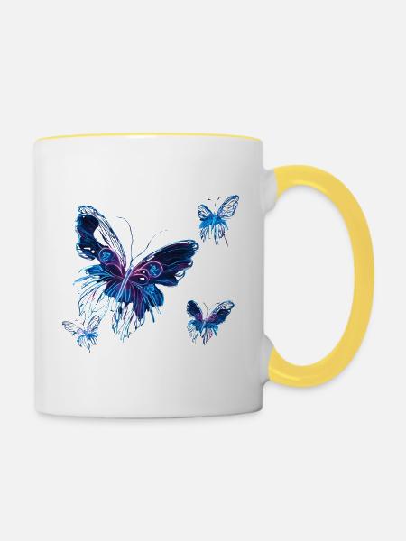 Butterfly, leuchtende Schmetterlinge - Tasse zweifarbig - Weiß/Gelb