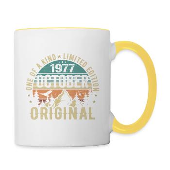 Oktober 1977 Geburtstagsgeschenk - Oktober 1977 - Tasse zweifarbig - Weiß/Gelb - Rechts