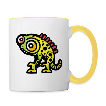 Caméléon Halloween Bande dessinée drôle - Mug contrasté - blanc/jaune - Droite