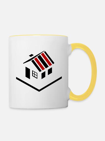 Haus Immobilie Symbol Logo - Tasse zweifarbig - Weiß/Gelb