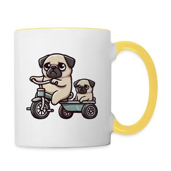 Pug on Tricycle Pendant Friendship Funny - Contrasting Mug - white/yellow - Right