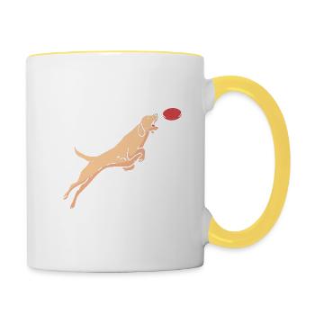 Energetic Dog Catching Frisbee Sporty Pet Humor - Contrasting Mug - white/yellow - Right