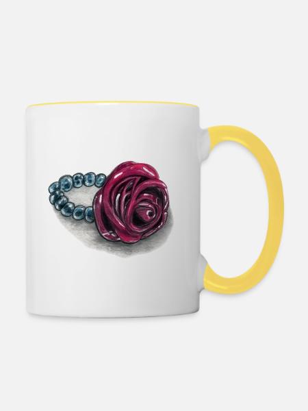 Rosenherz mit Perlen - Tasse zweifarbig - Weiß/Gelb