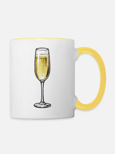 Sekt Glas Illustration - Tasse zweifarbig - Weiß/Gelb