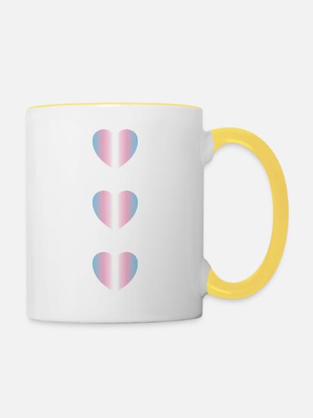 Trans-Flaggenfarben Herzen - Tasse zweifarbig - Weiß/Gelb