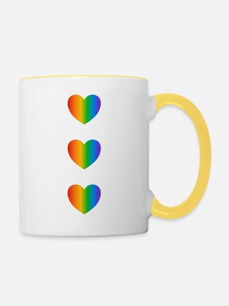 Rainbow Hearts LGBT-Stolz - Tasse zweifarbig - Weiß/Gelb