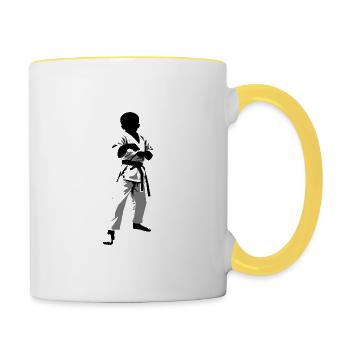 Karaté Enfant Combattant - Arts Martiaux Sports Autocollant - Mug contrasté - blanc/jaune - Droite