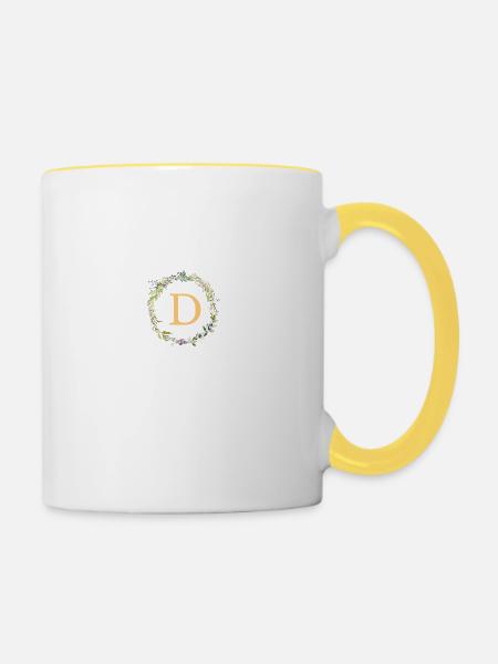 D Monogramm Eukalyptus-Kranz - Tasse zweifarbig - Weiß/Gelb
