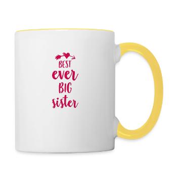 Meilleure soeur disant famille d'amour - Mug contrasté - blanc/jaune - Droite