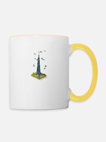 Geometrischer Low-Poly-Burj Khalifa - Tasse zweifarbig - Weiß/Gelb