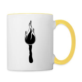 schwarz nachtwanderung fackel licht hell feuer fla - Tasse zweifarbig - Weiß/Gelb - Rechts