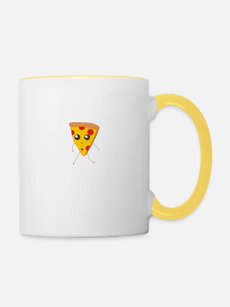 Leckere Kawaii Pizza - Tasse zweifarbig - Weiß/Gelb