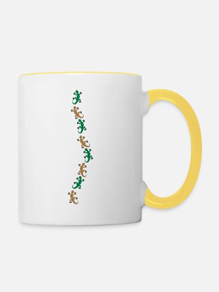 Acht Geckos - Tasse zweifarbig - Weiß/Gelb