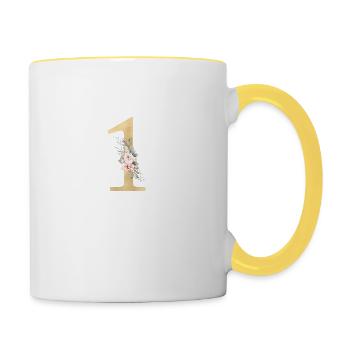 Numéro 1, floral, personnalisable - Mug contrasté - blanc/jaune - Droite
