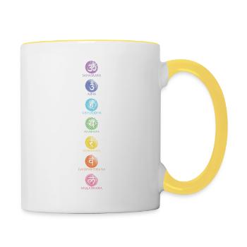 Die Sieben Chakren - Tasse zweifarbig - Weiß/Gelb - Rechts