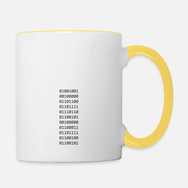 »I LOVE CODE« in Binärdaten. - Tasse zweifarbig - Weiß/Gelb