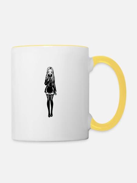 Gothic Frauenfigur Knochenmuster - Tasse zweifarbig - Weiß/Gelb