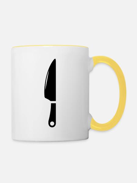 Messer icon - Tasse zweifarbig - Weiß/Gelb